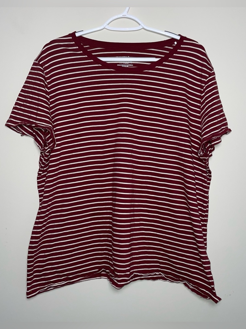 Time And Tru XXL 100% Cotton Maroon And White Stripe Classic Tee Basics Summer